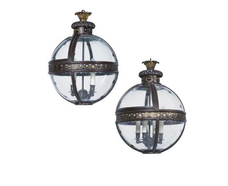 A PAIR OF SMALL 'ORIGINAL GLOBE' LANTERNS  BY JAMB, CONTEMPORARY   With characteristic pierced guilloche central banding, wit
