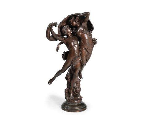EUGÈNE MARIOTON (1857-1933), A LARGE BRONZE FIGURAL GROUP 'LA DANSE'  EARLY 20TH CENTURY  Entwined amorous figures of Zephyr 