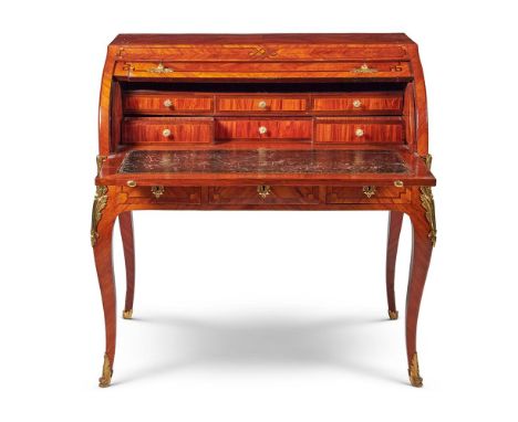 Y  A LOUIS XV ORMOLU MOUNTED KINGWOOD, TULIPWOOD AND AMARANTH CYLINDER BUREAU BY PIERRE ROUSSEL, CIRCA 1760 Quarter veneered 