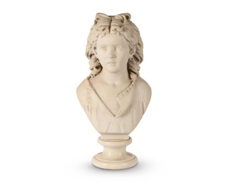 ACHILLE BIANCHI (ITALIAN, 1837-1889), A MARBLE BUST OF A YOUNG GIRL  LATE 19TH CENTURY  Carved Carrara marble, signed to reve