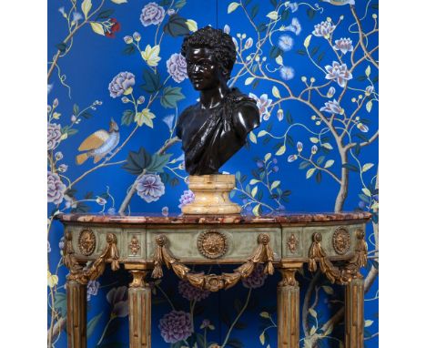 AFTER THE ANTIQUE, A NAPLES BRONZE BUST OF A FAUN  SABATINO DE ANGELIS FOUNDRY, 1907  Siena marble socle, signed to reverse S