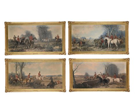 AFTER JOHN FREDERICK HERRING SENIOR (BRITISH, 1795-1865) A SET OF FOUR COLOURED HUNTING PRINTS 19TH CENTURY Titled 'The Meet'