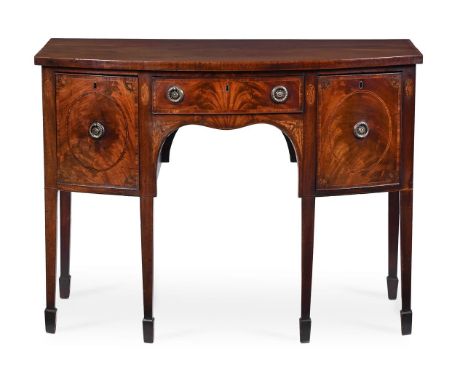 Y  A GEORGE III MAHOGANY AND TULIPWOOD CROSSBANDED BOWFRONT SIDEBOARD CIRCA 1780 The front with stylized thistle marquetry an