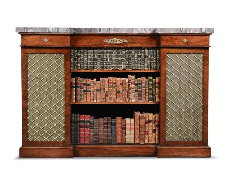 Y A WILLIAM IV ROSEWOOD INVERTED BREAKFRONT BOOKCASE OR SIDE CABINET CIRCA 1835 The grille and mesh doors opening to a shelve