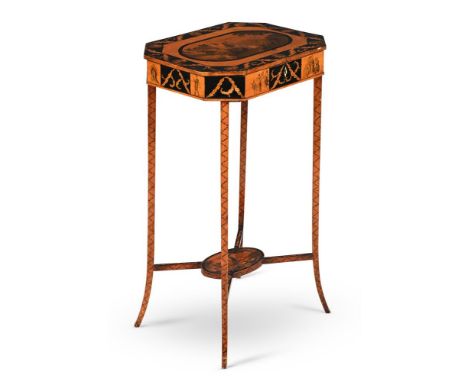 Y A REGENCY PAINTED AND PENWORK DECORATED WRITING TABLE CIRCA 1815 The hinged top opening to storage and a ratchet adjustable