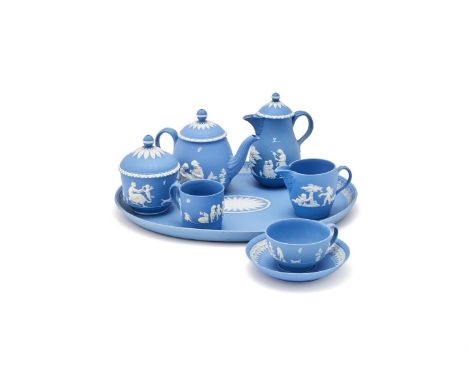 A WEDGWOOD BLUE JASPER SOLITAIRE BREAKFAST TEA SERVICE CIRCA 1784 Perhaps composite, to include a tray, a small mug, a sugar 