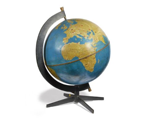 A MONUMENTAL ITALIAN LIBRARY GLOBE  20TH CENTURY  Of large proportions, the painted body with flags and capital cities, with 