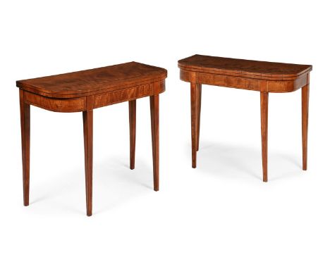 A PAIR OF GEORGE III SATINWOOD CARD TABLES CIRCA 1790 Each table with both back legs hinged to support the folding baize line