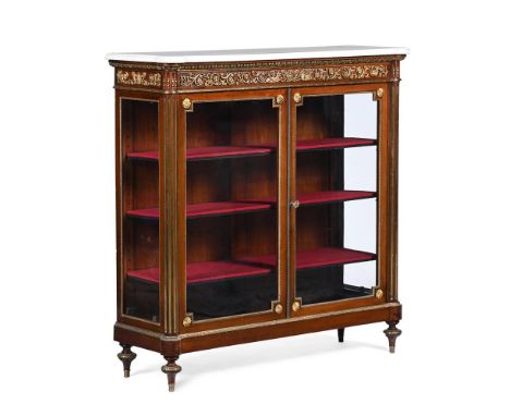 Y A FRENCH ROSEWOOD, ORMOLU MOUNTED AND MARBLE VITRINE OR CABINET IN THE MANNER OF FRANCOIS LINKE, LATE 19TH CENTURY 126cm hi
