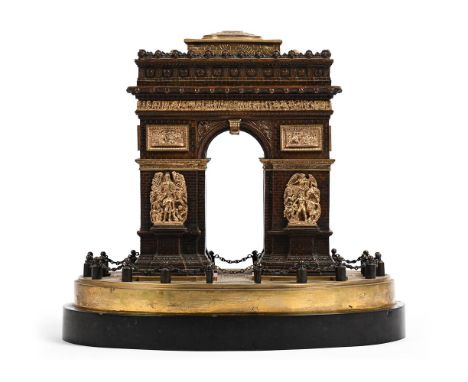 A FRENCH GILT AND PATINATED BRONZE MODEL OF THE ARC DE TRIOMPHE  LATE 19TH CENTURY  The top with a lidded lined compartment, 