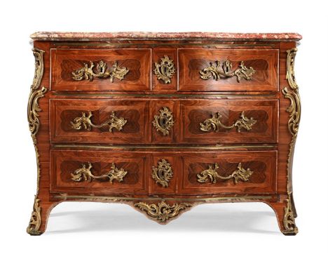 Y  A LOUIS XV KINGWOOD, TULIPWOOD, WALNUT AND ORMOLU MOUNTED COMMODE BY JOHANNES LEFEVRE, DATED 1764 Inscribed 'Fecite Johann