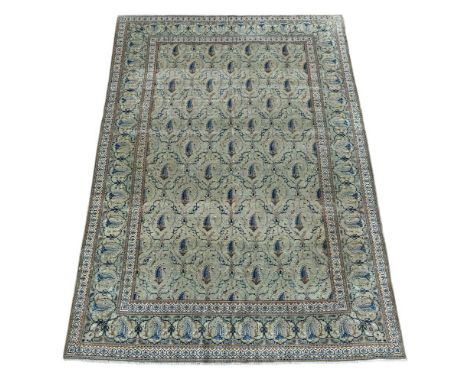A KASHAN CARPET approximately 400 x 274cm  Condition Report:  Rug with wear overall consistent with age and use. Various area