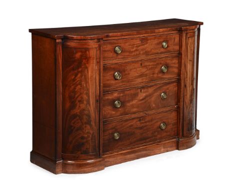 A GEORGE III MAHOGANY SIDE CABINET CIRCA 1780 The rectangular top with bowed ends above four long drawers flanked by bowed do
