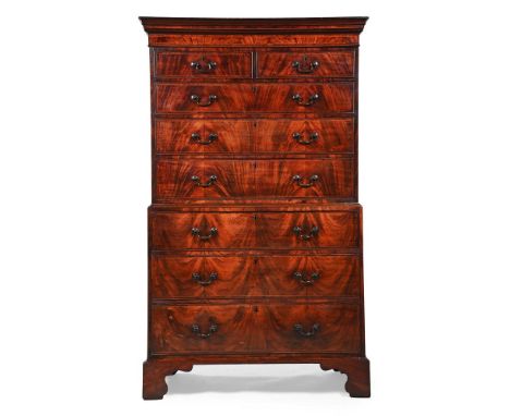 Y  A GEORGE III MAHOGANY AND ROSEWOOD CROSSBANDED CHEST ON CHEST  CIRCA 1780 The crossbanding lined with stringing, solid oak
