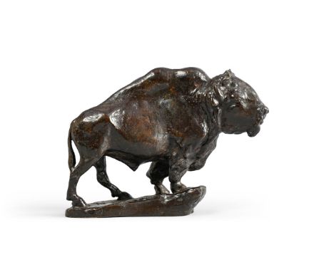 SOLON HANNIBAL BORGLUM (AMERICAN, 1868-1922), AN ANIMALIER BRONZE OF A BUFFALO OR BISON  EARLY 20TH CENTURY  Signed to cast S