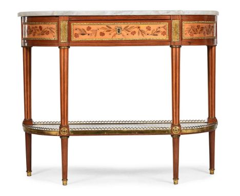 Y  A LOUIS XVI KINGWOOD, MARQUETRY, ORMOLU MOUNTED AND MARBLE CONSOLE TABLE FRENCH, CIRCA 1780 90cm high, 109.5cm wide, 41cm 