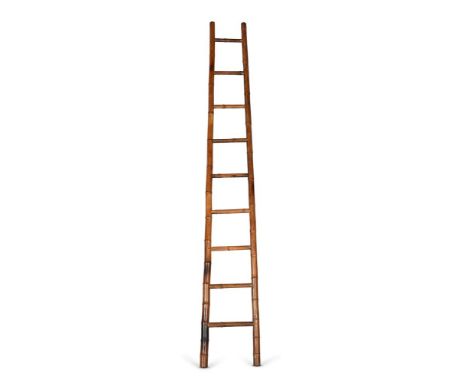 A BAMBOO LIBRARY LADDER 19TH OR EARLY 20TH CENTURY Of tapering form 293cm long, 46.5cm wide at the base   Condition Report:  