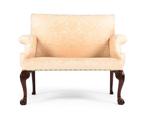 A GEORGE II CARVED MAHOGANY AND UPHOLSTERED SETTEE CIRCA 1740 95cm high, 119cm wide, 67cm deep  Condition Report:  Overall th