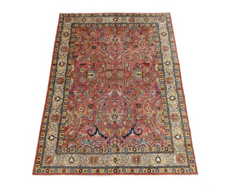 A TABRIZ CARPET  OF SAVAFID DESIGN approximately 389 x 286cm  Condition Report:  Rug with some wear overall consistent with a