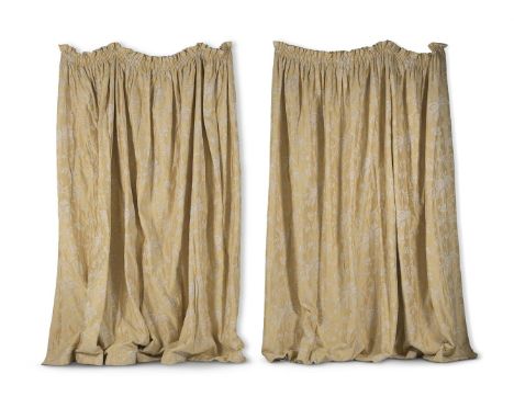 A PAIR OF BEIGE 'SWEDISH TREE' CURTAINS BY COLEFAX AND FOLWER, OF RECENT MANUFACTURE Lined and interlined, with pleated heade