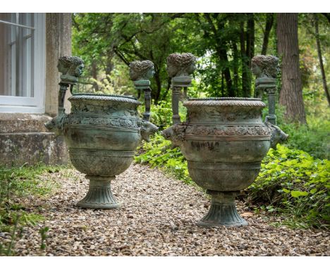 AFTER THE DESIGN BY CLAUDE BALLIN, A PAIR OF BRONZE 'VERSAILLES' VASES  20TH CENTURY  91cm high, 72cm wide across the handles