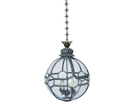 A LARGE 'CONVEX GLOBE' LANTERN BY JAMB, CONTEMPORARY  With characteristic convex glass panels, with a hanging chain  the glob