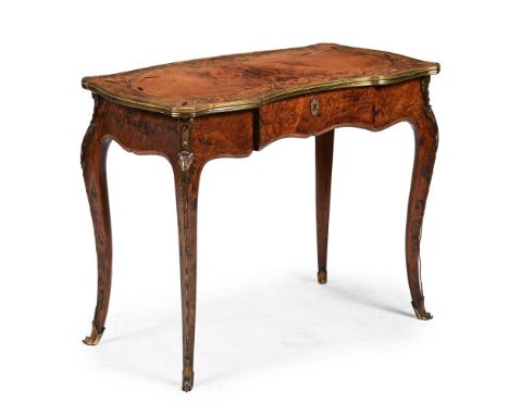 A WILLIAM IV SPECIMEN MARQUETRY AND GILT METAL MOUNTED WRITING TABLE  IN THE MANNER OF EDWARD HOLMES BALDOCK, IN LOUIS XV STY