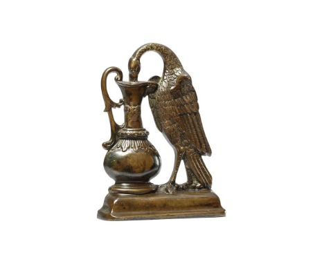 A GEORGE III BRONZE DOOR PORTER, AESOP'S STORK DRINKING FROM EWER  CIRCA 1820   26.5cm high, 20cm wide 