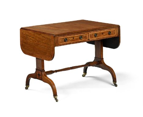 A GEORGE III MAHOGANY AND BURR YEW CROSSBANDED SOFA TABLE  CIRCA 1790  With two frieze drawers opposing false drawer fronts 7