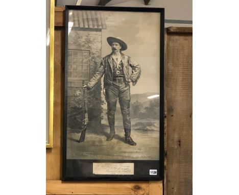 AN ANTIQUE AMERICAN PORTRAIT PRINT OF BUFFALO BILL, A BLACK AND WHITE LITHOGRAPH BY A. HOEN AND CO., BALTIMORE.  IMAGE, 64 x 