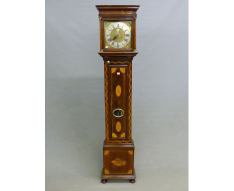 SYMON VAN LEEUWEN, AMSTERDAM, A MARQUETRIED WALNUT LONG CASED CLOCK CHIMING ON TWO BELLS, THE ALARM TRAIN STRIKING ON THE LAR
