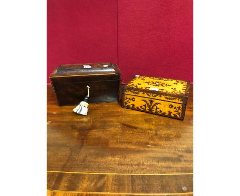 A GEORGE III MAHOGANY SARCOPHAGUS TEA CADDY THE TWO COMPARTMENT INTERIOR LINED WITH RED SCRIM, THE CADDY.   W 33cms. TOGETHER