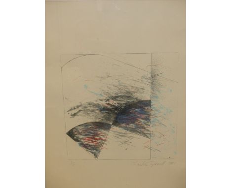 CHARLES TYRELL (1950-****).  ARR. PENCIL SIGNED LIMITED EDITION PRINT OF AN ABSTRACT DESIGN, 77 X 57cms, TOGETHER WITH A COLO