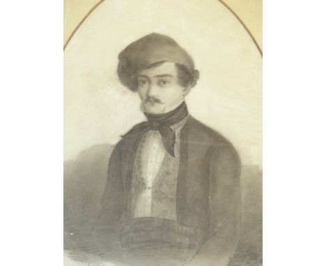 P.DEFILIPPI (19th.C. ITALIAN SCHOOL).  'PORTRAIT OF GIORGIO UZIA', SIGNED AND DATED 1844, INK DRAWING, OVAL.  H. 27 x 17cms.