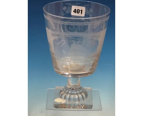 A LARGE RUMMER, THE BUCKET BOWL ENGRAVED ON ONE SIDE WITH THE SUNDERLAND BRIDGE AND ON THE OTHER WITH AN OVAL INITIALLED W B 