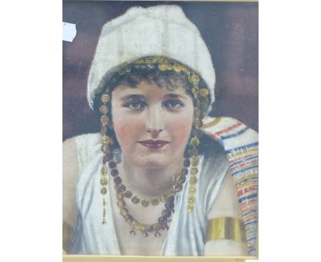 EARLY 20th.C. SCHOOL.  PORTRAIT OF AN EASTERN BEAUTY, OIL ON CANVAS LAID DOWN, 24 x 19cms. 