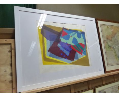 20th/21st.C. SCHOOL.  AN ABSTRACT COMPOSITION, INDISTINCTLY PENCIL SIGNED LIMITED EDITION COLOUR PRINT, 75 x 78cms.