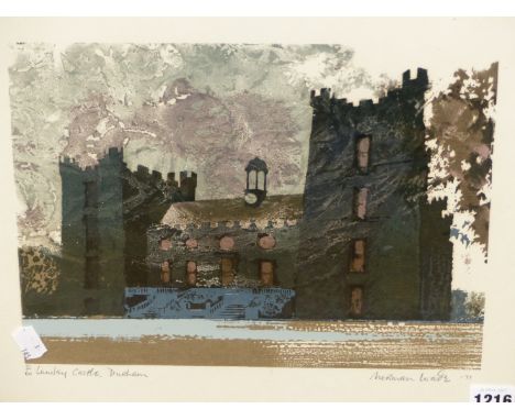 NORMAN WADE (20th.C.) ARR.  PENCIL SIGNED LIMITED EDITION COLOUR PRINT,  LUMLEY CASTLE,  31 x 37cms.
