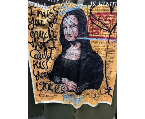 A LARGE FABRIC DECORATIVE PANEL - GRAFFITI MONA LISA-&nbsp;