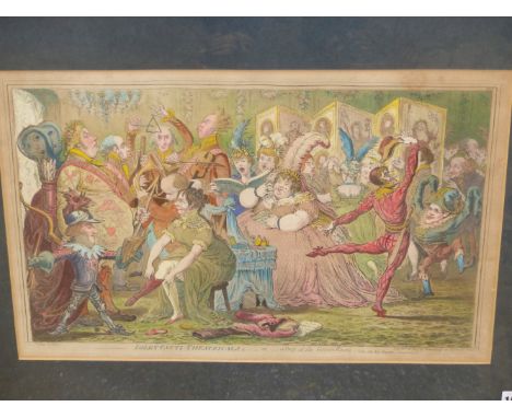 AFTER JAMES GILLRAY. AN ANTIQUE PRINT, ' DILETTANTI-THEATRICALS',  34 x 51cms.