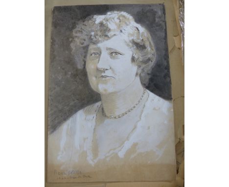 AN INTERESTING SMALL GROUP OF 20th.C. UNFRAMED PORTRAIT SKETCHES, SOME INSCRIBED OR SIGNED 'PANCHO', CHARCOAL AND GOUACHE, SI