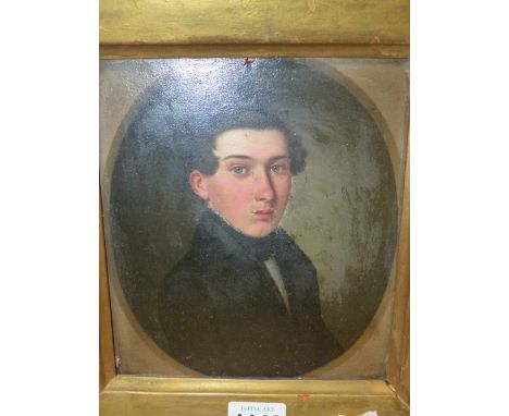 19th.C. ENGLISH SCHOOL.  PORTRAIT OF A YOUNG MAN, OIL ON BOARD, 16.5  x 14.5cms. TOGETHER WITH A PORTRAIT PRINT OF GEORGE II,