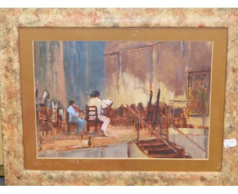W. DAVIES (CONTEMPORARY).  ARR.  THE REHEARSAL, SIGNED OIL ON BOARD. 24.5 x 34cms; TOGETHER WITH AN ESTUARY VIEW, AND AN INTE