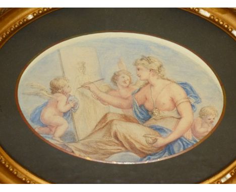 19th.C. ENGLISH SCHOOL.  OVAL PORTRAIT OF A MOTHER AND CHILD, WATERCOLOUR, 25 x 20cms. TOGETHER WITH A VICTORIAN SILHOUETTE O