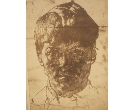 AFTER STANLEY SPENCER (1891-1959).  SELF PORTRAIT, PENCIL INSCRIBED LIMITED EDITION PRINT, 37 x 23cms. 