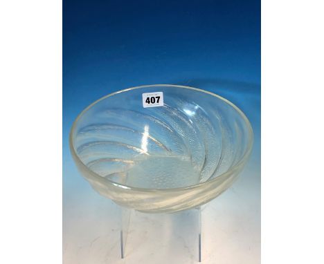 AN R LALIQUE POISSONS PATTERN OPALESCENT GLASS BOWL, MOULDED MARK CENTRALLY.   Dia. 24cms.