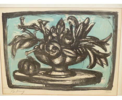 FRANZ PRIKING (1929-1979) ARR.  VASE OF FLOWERS,  PENCIL SIGNED LIMITED EDITION COLOUR PRINT, GALLERY LABEL VERSO,  44 x 56cm