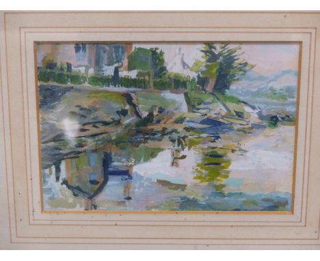 ATTRIBUTED TO HOWARD MORGAN (1949-2020).  ARR.  ALONG THE SHORE, WATERCOLOUR, INSCRIBED VERSO.  11 x 17cms. 