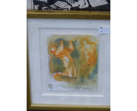 ROBERT MEDLEY (1905-1994). ARR. FIGURES AT A BANQUET, SIGNED CHARCOAL SKETCH, 23 x 19.5cms. TOGETHER WITH TWO ABSTRACT SIGNED