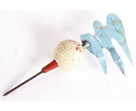 A vintage A E Penfold advertising piece, having flag atop a Penfold golf ball on a pivoting stake, mid-20th century, 32 cm lo